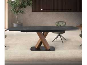 Mesa extensible con tapa de mármol porcelánico, nogal y acero inoxidable - ACCUMOLI