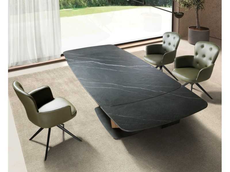 Extendable table with porcelain marble top, walnut, and stainless steel - ACCUMOLI