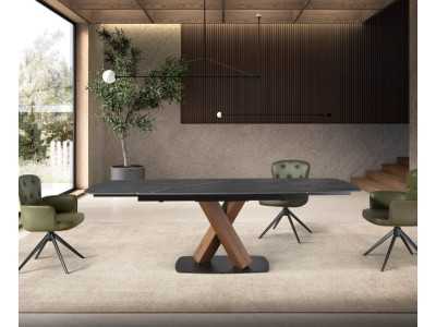 Extendable table with porcelain marble top, walnut, and stainless steel - ACCUMOLI