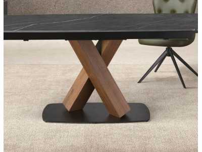 Extendable table with porcelain marble top, walnut, and stainless steel - ACCUMOLI