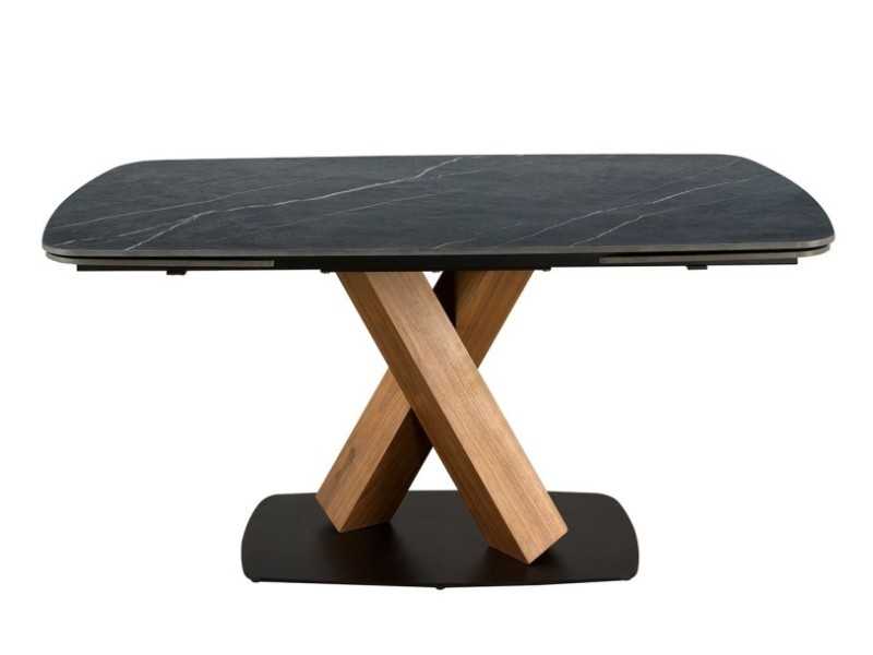 Extendable table with porcelain marble top, walnut, and stainless steel - ACCUMOLI