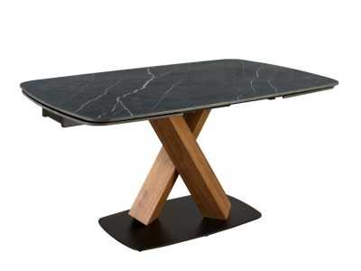 Extendable table with porcelain marble top, walnut, and stainless steel - ACCUMOLI