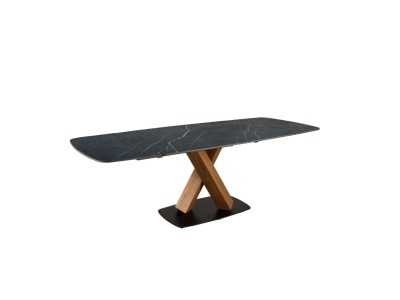 Extendable table with porcelain marble top, walnut, and stainless steel - ACCUMOLI