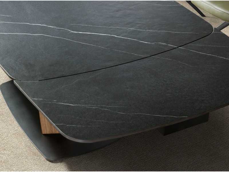 Extendable table with porcelain marble top, walnut, and stainless steel - ACCUMOLI