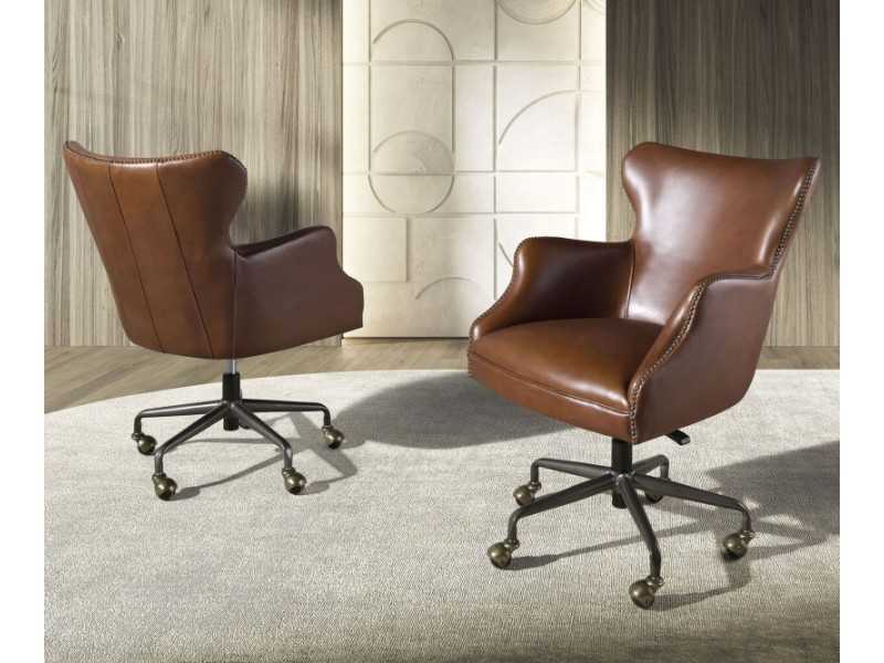 Sillón giratorio tapizado en piel genuina - BRUNO