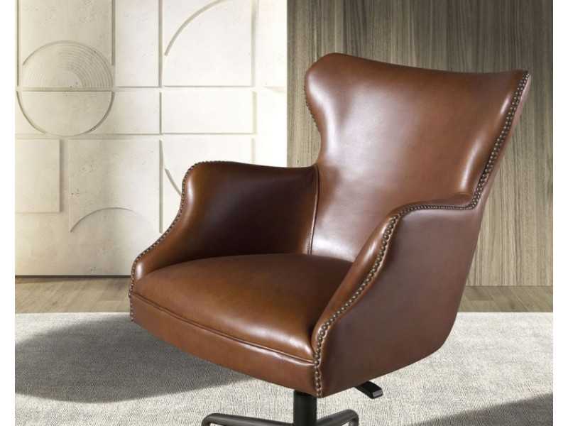 Swivel armchair upholstered in genuine leather - BRUNO