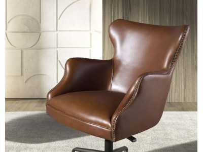 Swivel armchair upholstered in genuine leather - BRUNO