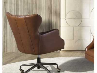 Swivel armchair upholstered in genuine leather - BRUNO