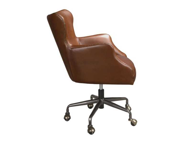 Sillón giratorio tapizado en piel genuina - BRUNO