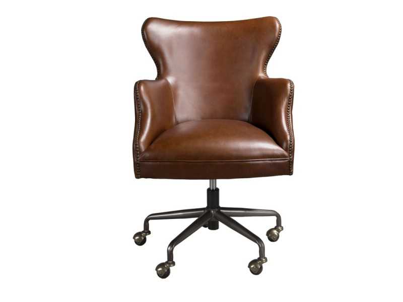 Fauteuil pivotant recouvert de cuir véritable - BRUNO