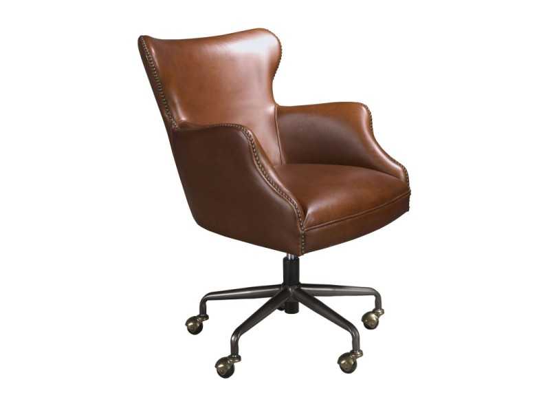Fauteuil pivotant recouvert de cuir véritable - BRUNO