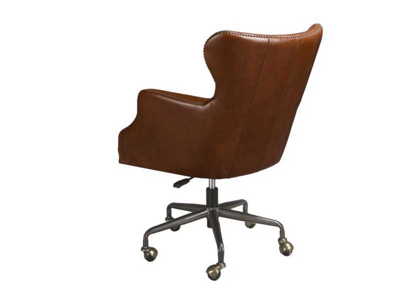 Sillón giratorio tapizado en piel genuina - BRUNO