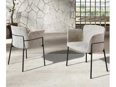 Fauteuil design tapissé avec structure en acier inoxydable - ANGÉLE