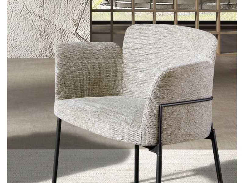Fauteuil design tapissé avec structure en acier inoxydable - ANGÉLE