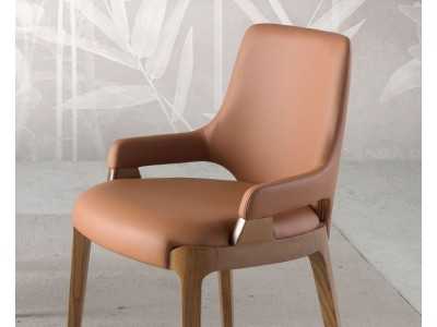 Designer chair upholstered in brown faux leather - ZANTE