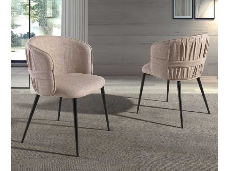 Upholstered designer chair with lacquered stainless steel structure - ADELYN