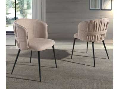 Upholstered designer chair with lacquered stainless steel structure - ADELYN