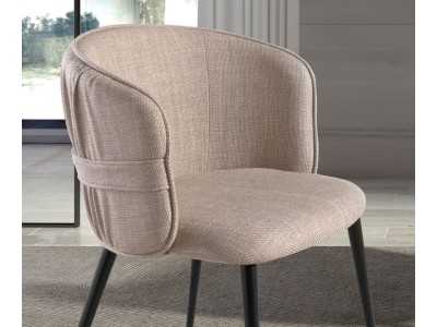 Upholstered designer chair with lacquered stainless steel structure - ADELYN