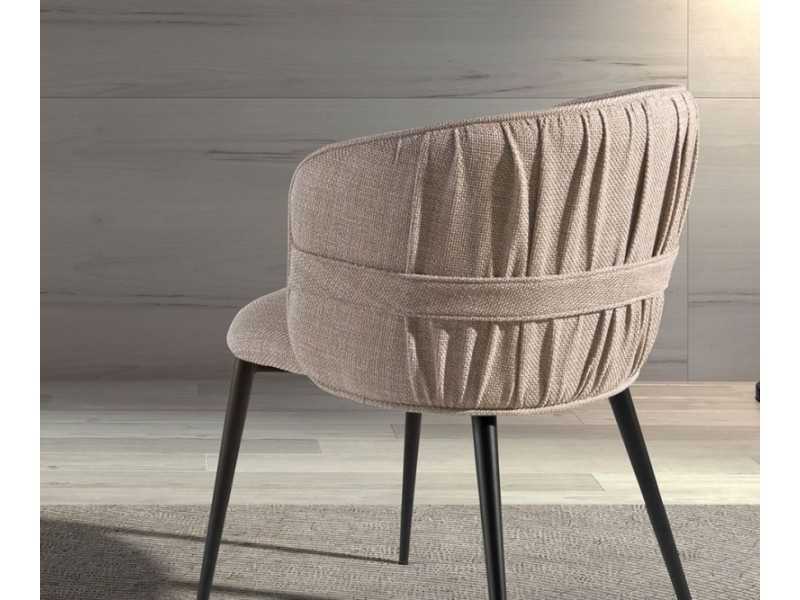 Upholstered designer chair with lacquered stainless steel structure - ADELYN