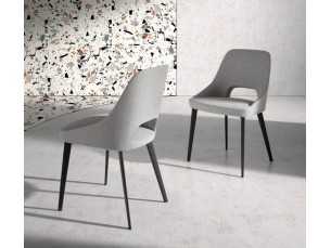 Upholstered modern design chair with matte black stainless steel structure - ADRIANNA