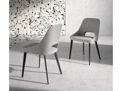 Upholstered modern design chair with matte black stainless steel structure - ADRIANNA