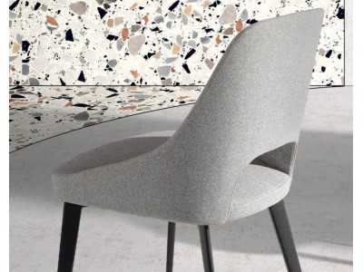 Upholstered modern design chair with matte black stainless steel structure - ADRIANNA