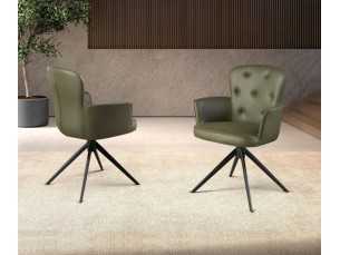 Swivel chair upholstered in synthetic leather with stainless steel base - ACCUMOLI