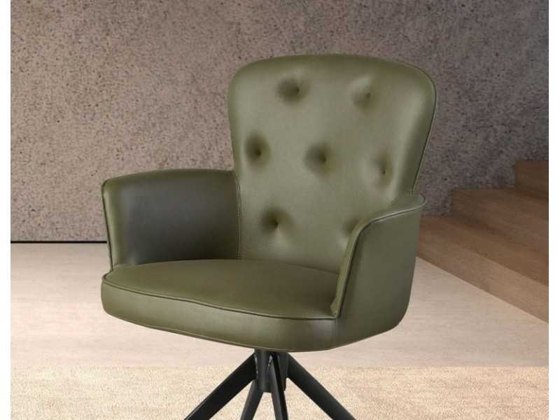 Silla giratoria tapizada en polipiel con base en acero inoxidable - ACCUMOLI