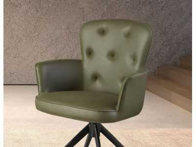 Silla giratoria tapizada en polipiel con base en acero inoxidable - ACCUMOLI