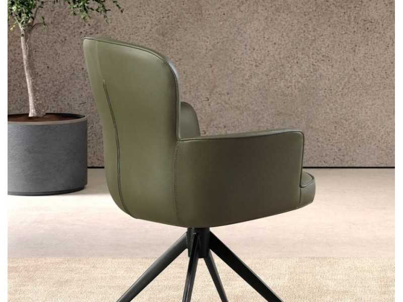 Swivel chair upholstered in synthetic leather with stainless steel base - ACCUMOLI