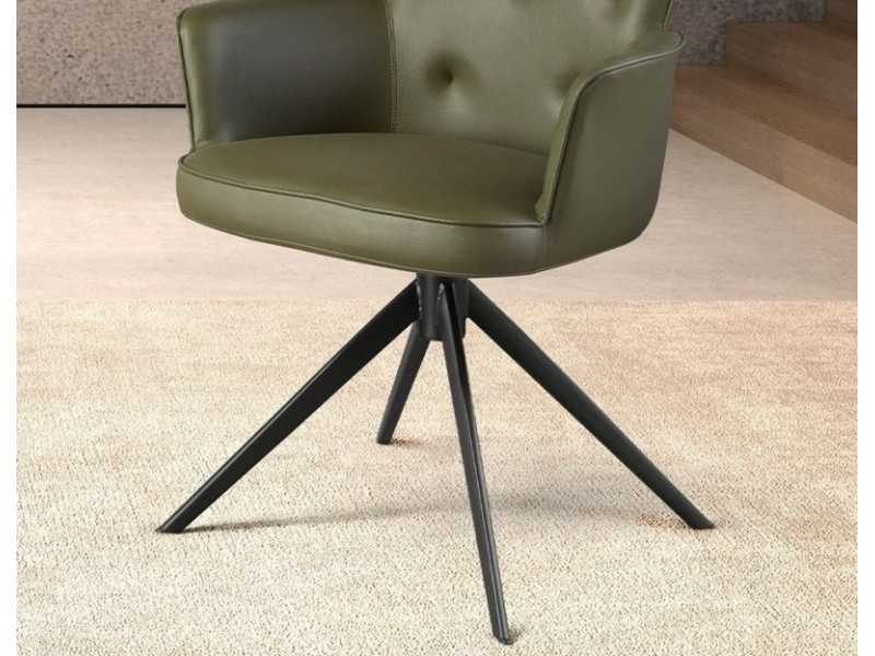 Swivel chair upholstered in synthetic leather with stainless steel base - ACCUMOLI