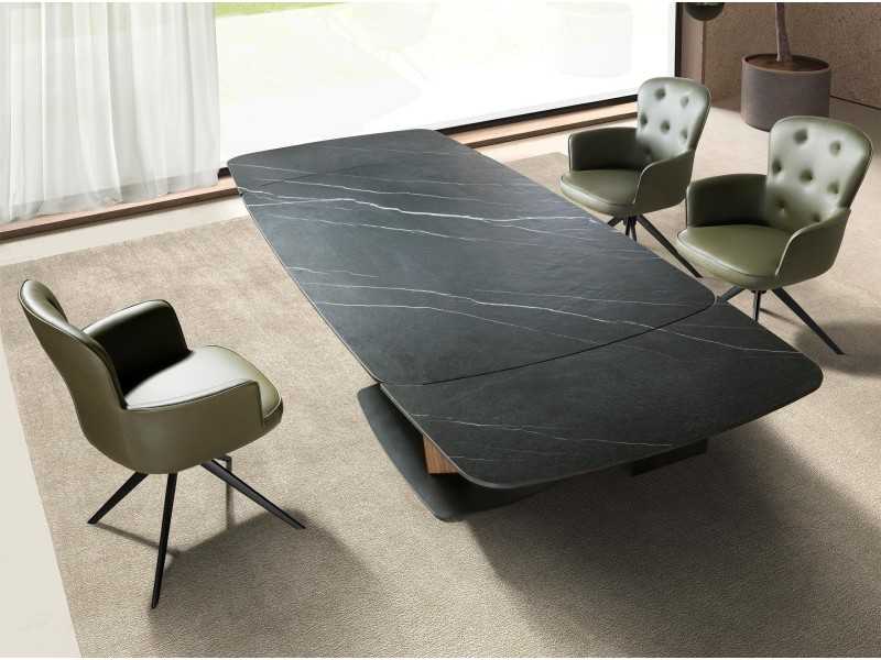 Swivel chair upholstered in synthetic leather with stainless steel base - ACCUMOLI