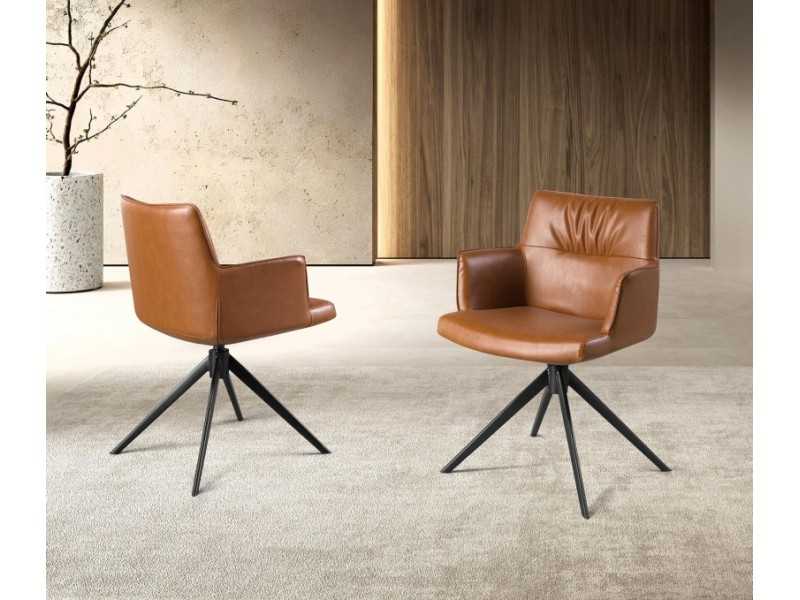 Silla giratoria tapizada en polipiel con base de acero inoxidable negro mate - AQUILA