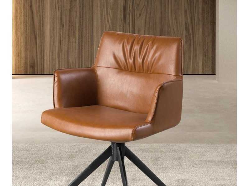 Chaise pivotante tapissé en simili cuir avec base en acier inoxydable noir mat - AQUILA