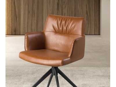 Silla giratoria tapizada en polipiel con base de acero inoxidable negro mate - AQUILA