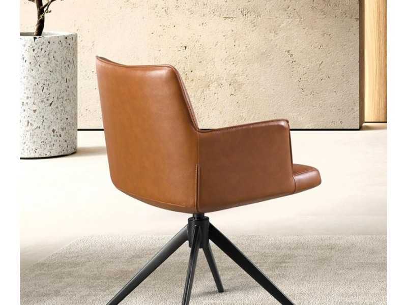Upholstered swivel chair in faux leather with black stainless steel base - AQUILA