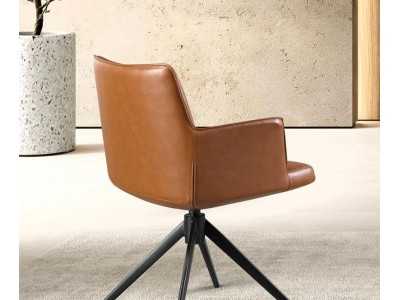 Chaise pivotante tapissé en simili cuir avec base en acier inoxydable noir mat - AQUILA