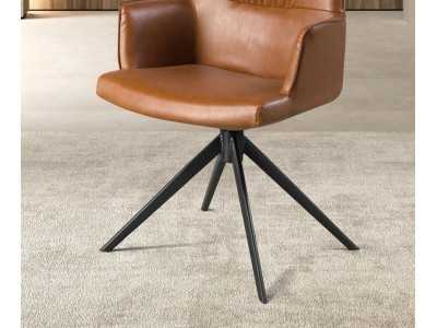 Chaise pivotante tapissé en simili cuir avec base en acier inoxydable noir mat - AQUILA