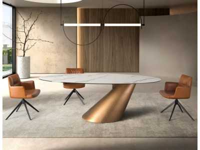 Chaise pivotante tapissé en simili cuir avec base en acier inoxydable noir mat - AQUILA