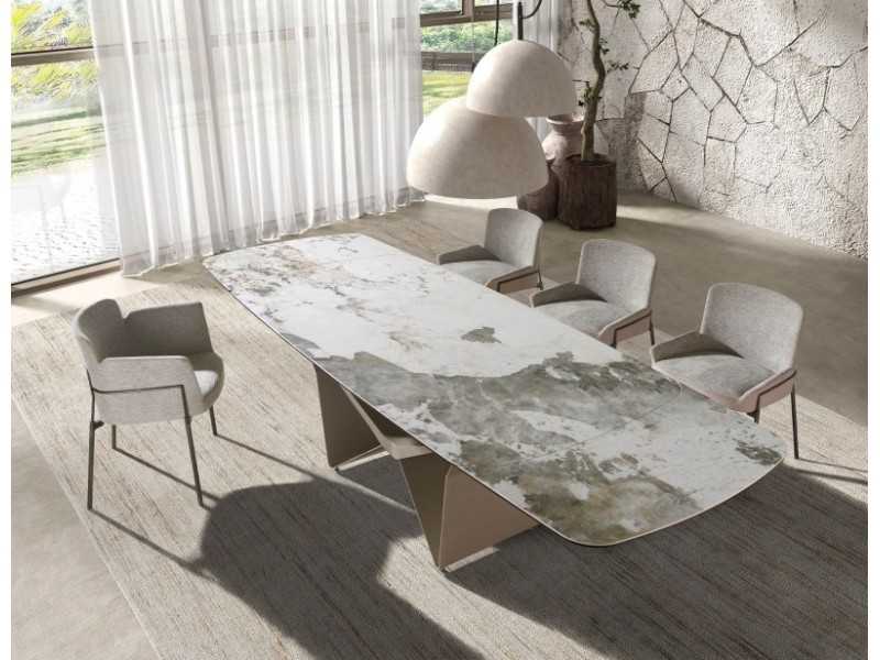 Chaise design tapissé avec structure en acier inoxydable - BRIGHTON