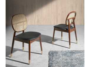 Chaise en bois massif avec dossier en rotin - TOULOUSE