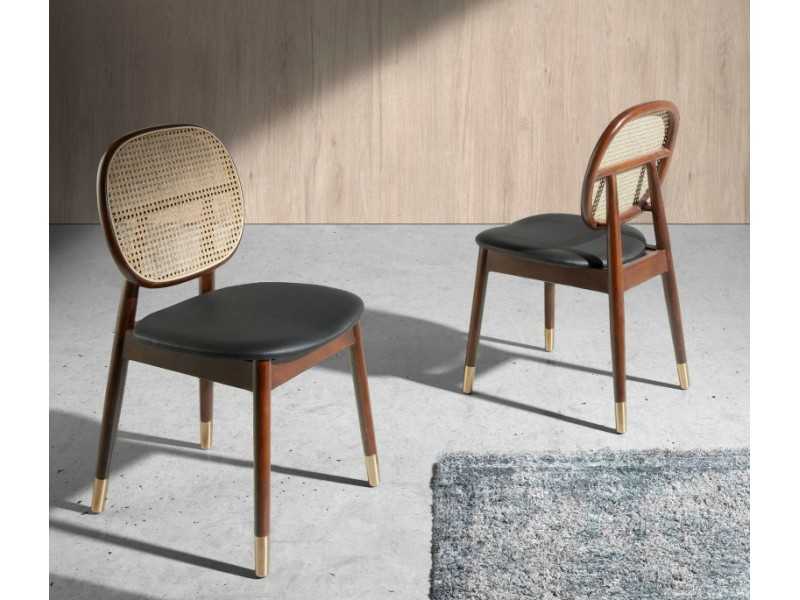 Chaise en bois massif avec dossier en rotin - TOULOUSE