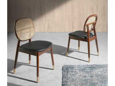 Chaise en bois massif avec dossier en rotin - TOULOUSE