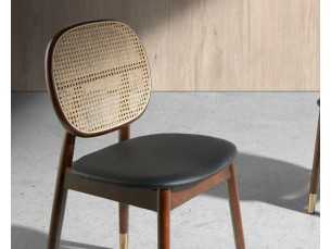 Chaise en bois massif avec dossier en rotin - TOULOUSE 2