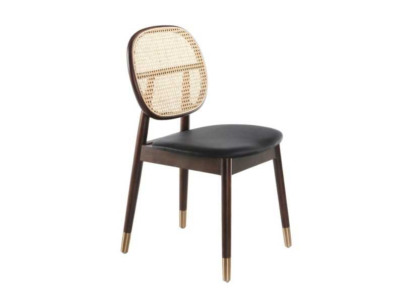 Silla de madera maciza con respaldo en rattán - TOULOUSE