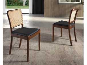 Chaise en bois massif avec dossier en rotin - HIDRA