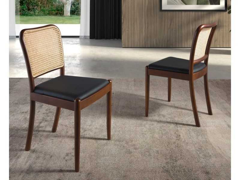 Solid wood chair with rattan backrest - HIDRA