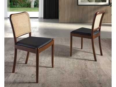 Chaise en bois massif avec dossier en rotin - HIDRA