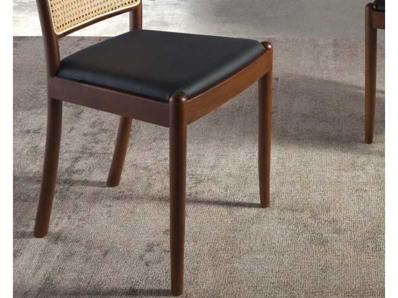 Chaise en bois massif avec dossier en rotin - HIDRA