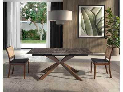 Chaise en bois massif avec dossier en rotin - HIDRA